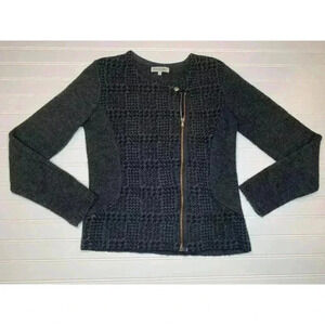 Maryline Cardigan Sweater Jacket Wool Blend Italy Gray Zip Small